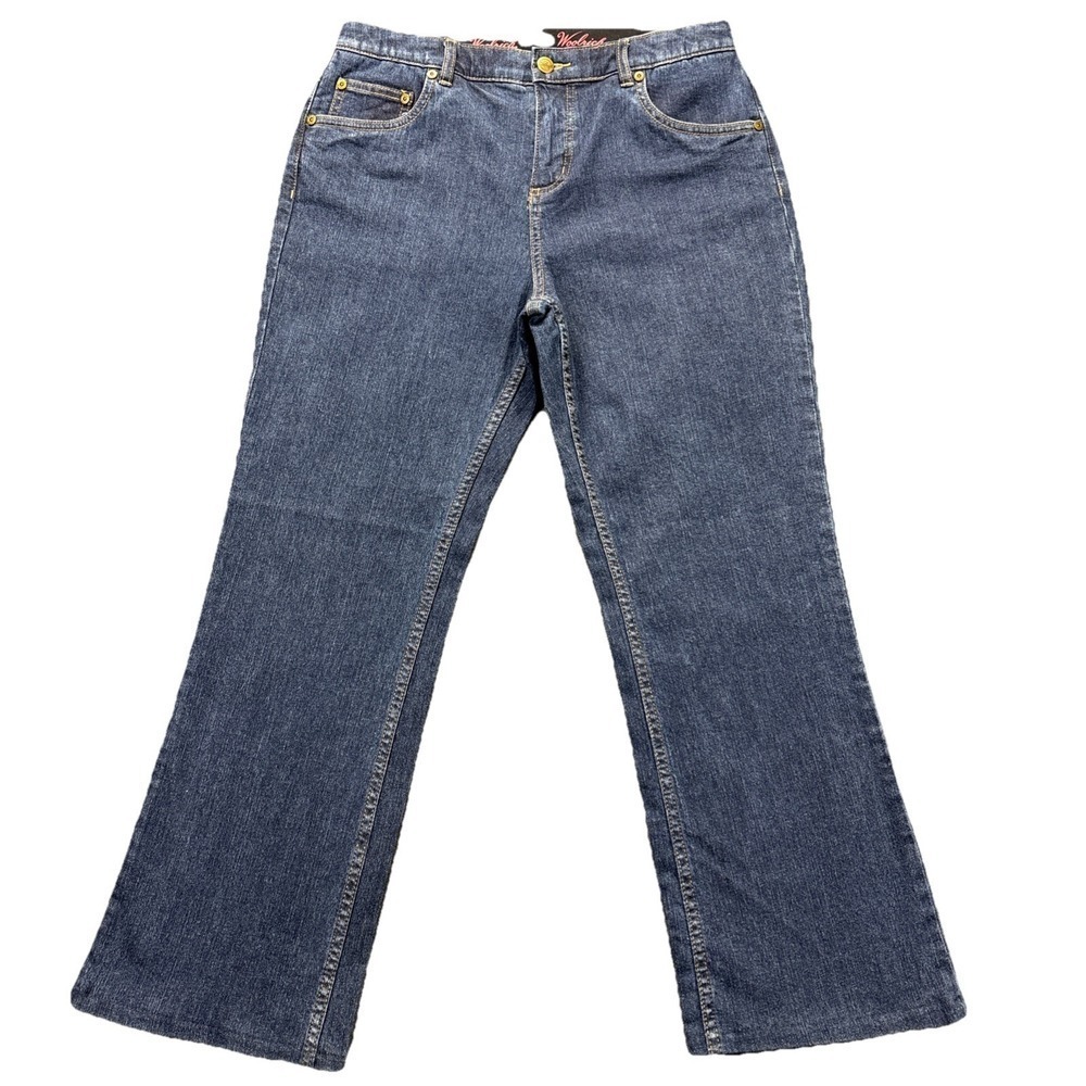 Woolrich Jeans Womensβ 10 Petite Bootcut Flare Stretch Blue Denim Workwear Biker